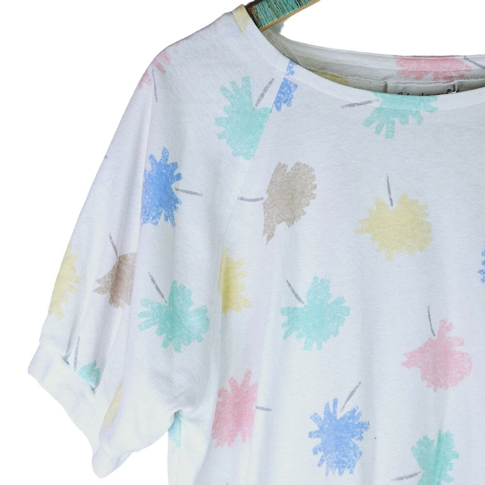 Vintage 70's Lady Devon Pastel Leaf Splotch Short Waisted Top, Sz 1X - Picture 2 of 5